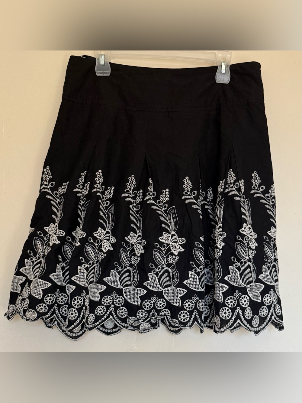 Black Embroidered Circle Skirt with White Floral Trim